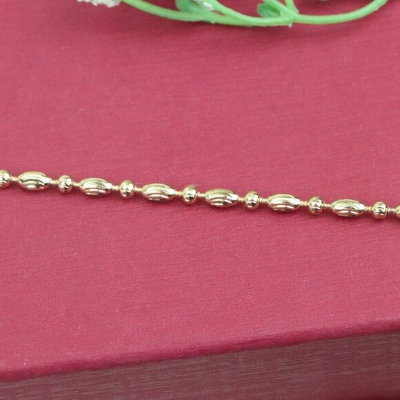 "Elegant Rose Gold Textured Oval Bead Bracelet with Chain Extender, XPBL1140 - Picture 11 of 12
